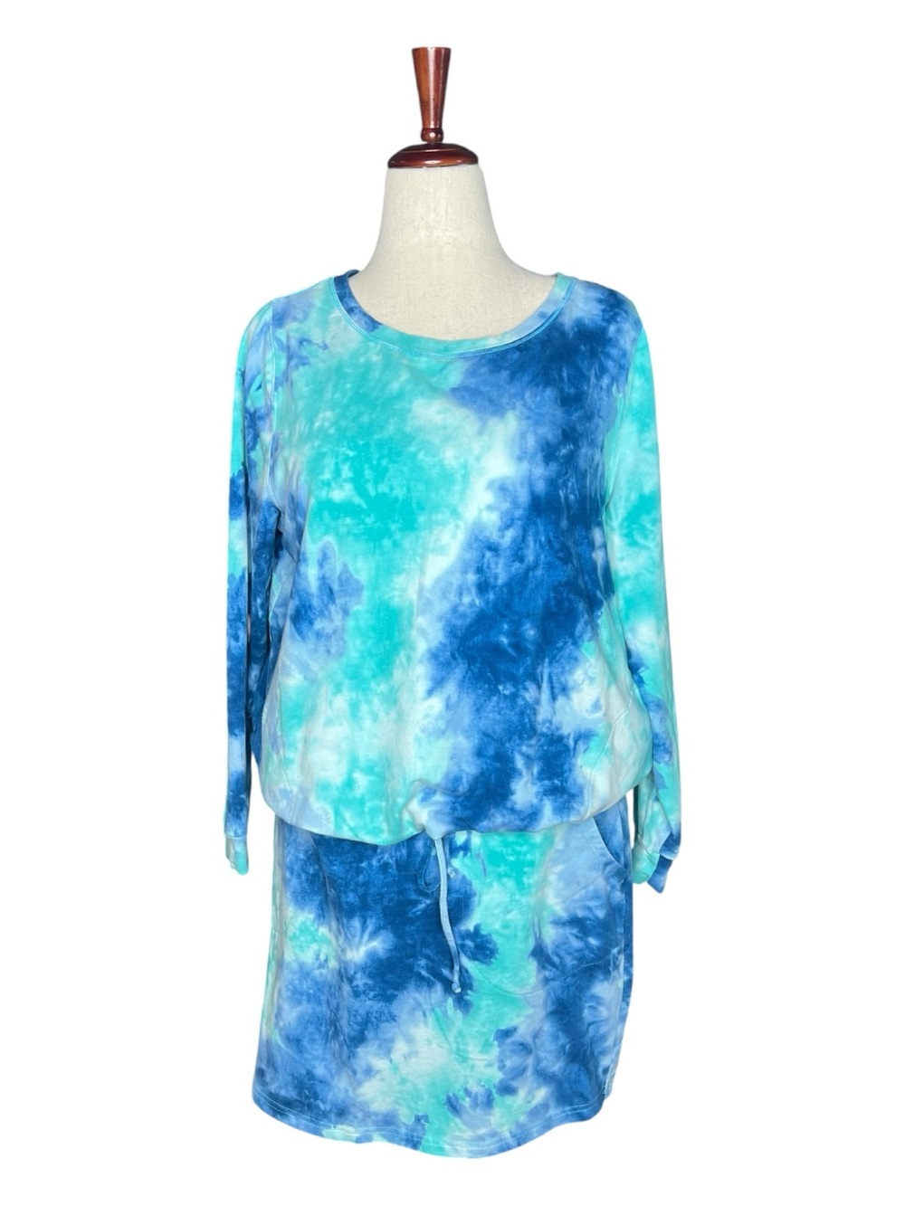 BELLE BEACH by Kim Gravel Cotton 2pc Skort Set Tie Dye Blue Teal L